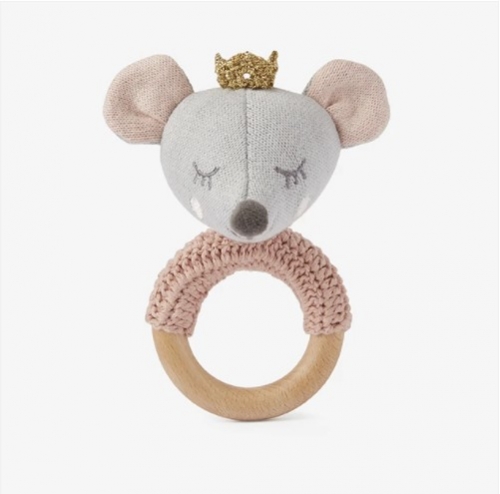 Princess Mouse Wooden Baby Ring Rattle
